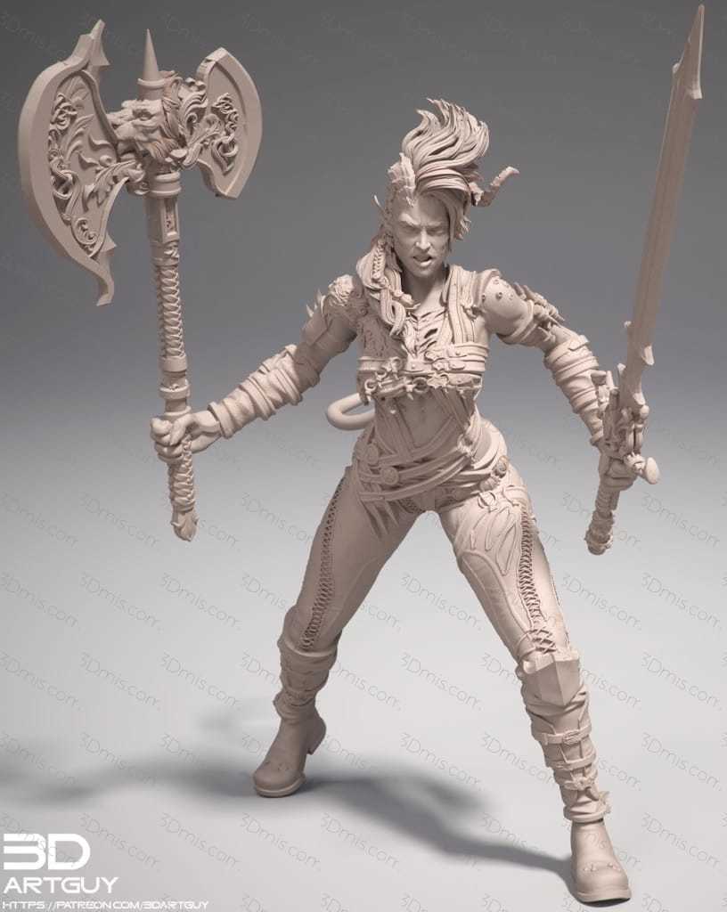 P站图纸印象馆 3DArtGuy Tiefling Barbarian Attacking 3DArtGuy Tiefling Barbarian Attacking