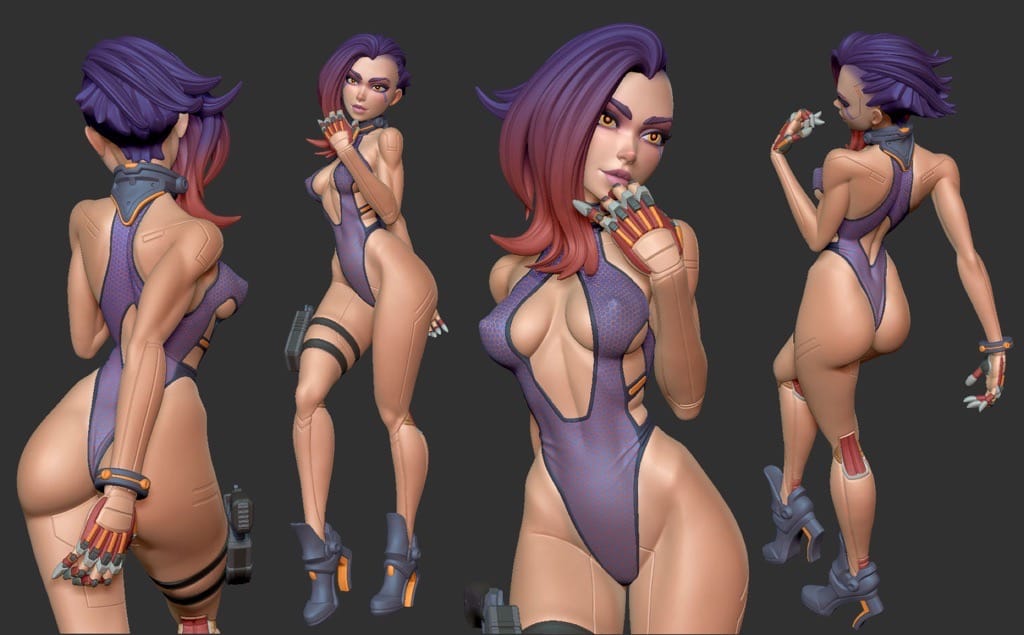 P站图纸印象馆 Dinamuuu 3D 赛博朋克女孩 花 Dinamuuu 3D 赛博朋克女孩 花