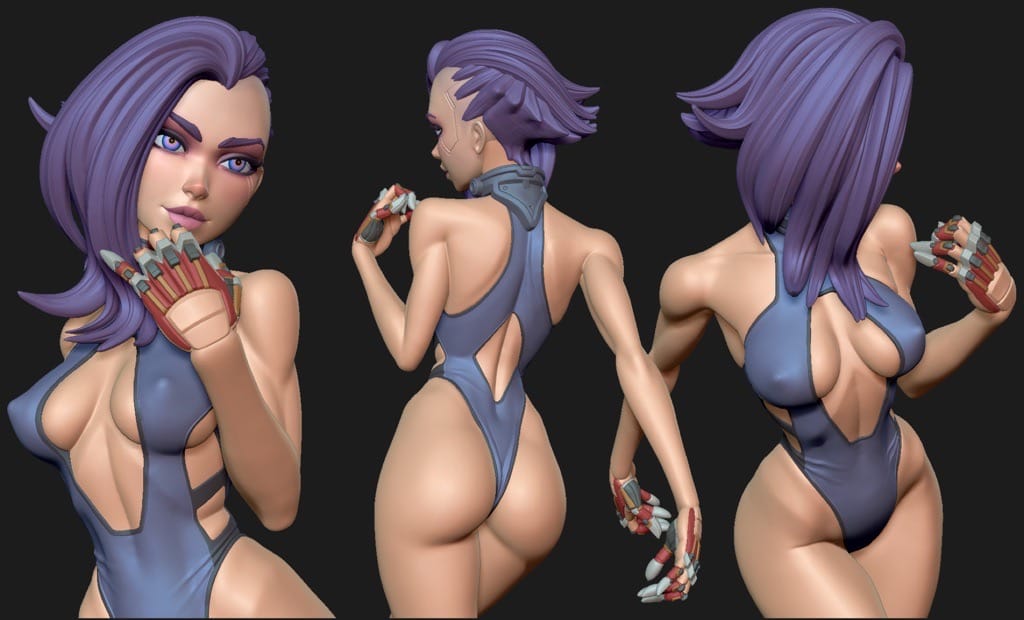 P站图纸印象馆 Dinamuuu 3D 赛博朋克女孩 花 Dinamuuu 3D 赛博朋克女孩 花