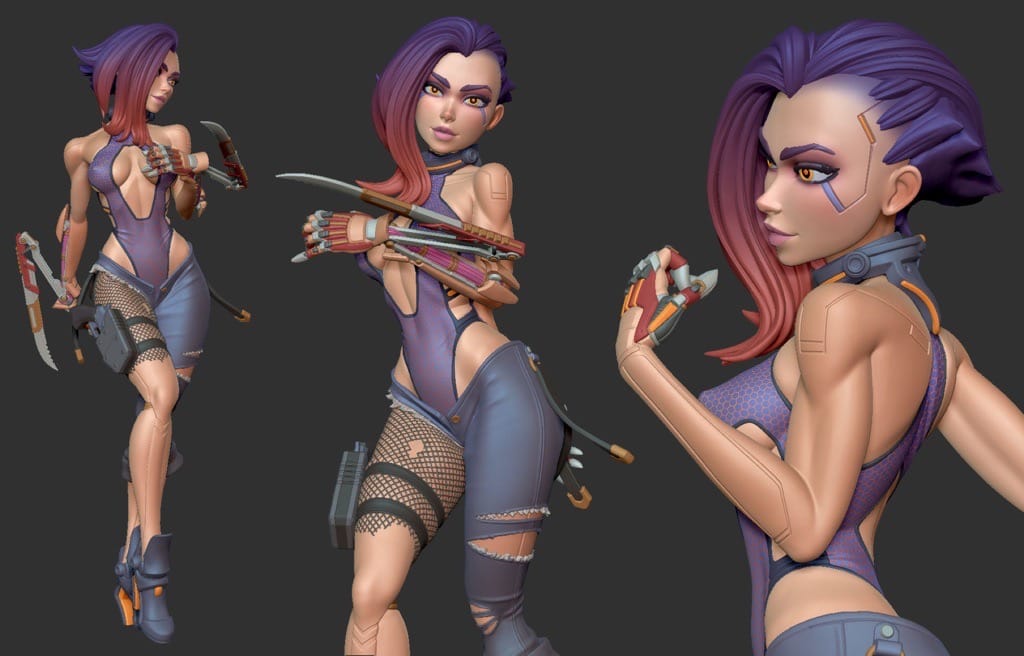 P站图纸印象馆 Dinamuuu 3D 赛博朋克女孩 花 Dinamuuu 3D 赛博朋克女孩 花