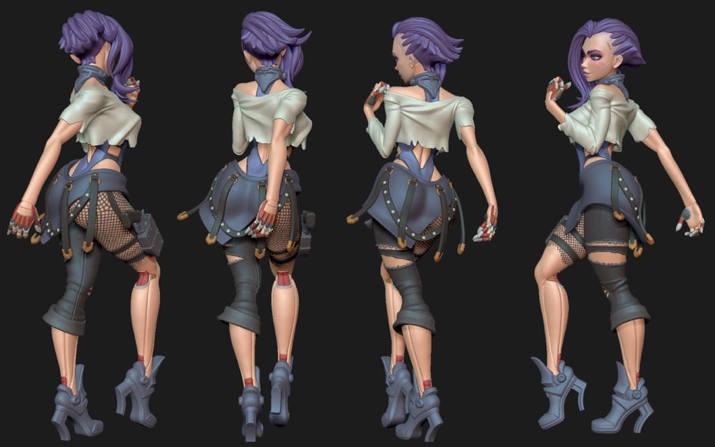 P站图纸印象馆 Dinamuuu 3D 赛博朋克女孩 花 Dinamuuu 3D 赛博朋克女孩 花