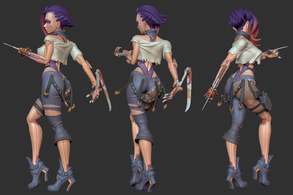 P站图纸印象馆 Dinamuuu 3D 赛博朋克女孩 花 Dinamuuu 3D 赛博朋克女孩 花