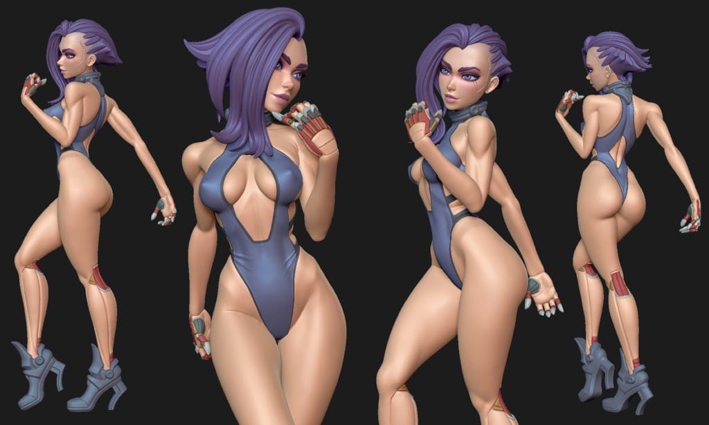 P站图纸印象馆 Dinamuuu 3D 赛博朋克女孩 花 Dinamuuu 3D 赛博朋克女孩 花