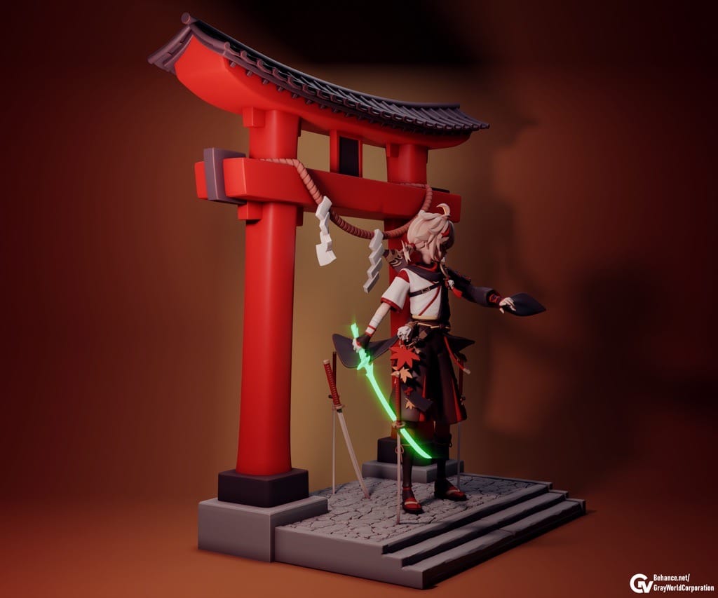 P站图纸印象馆 GrayWorld 原神 浪人武士枫原万叶 GrayWorld 原神 浪人武士枫原万叶