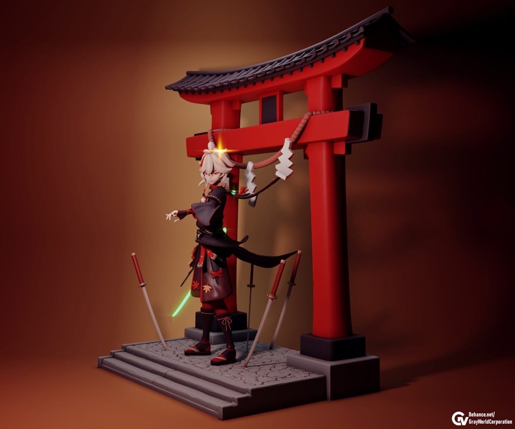 P站图纸印象馆 GrayWorld 原神 浪人武士枫原万叶 GrayWorld 原神 浪人武士枫原万叶