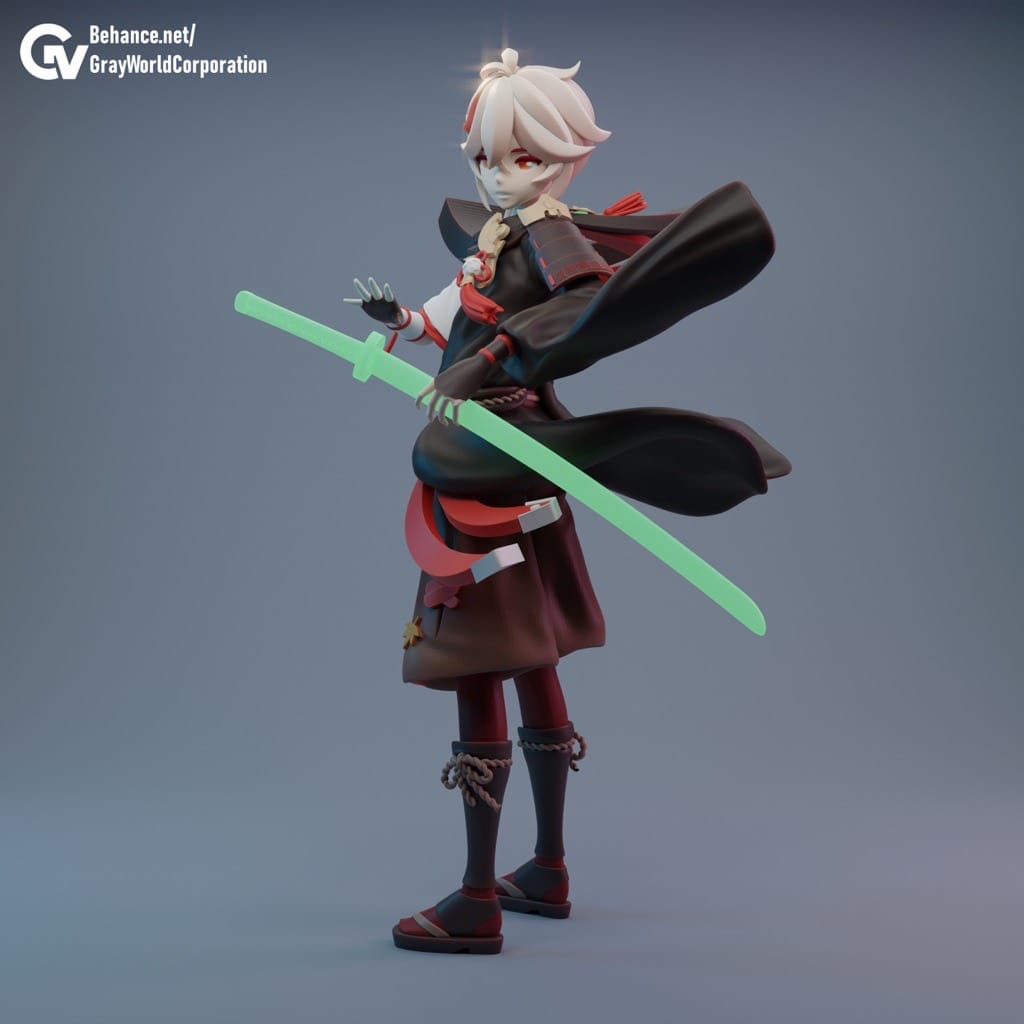 P站图纸印象馆 GrayWorld 原神 浪人武士枫原万叶 GrayWorld 原神 浪人武士枫原万叶