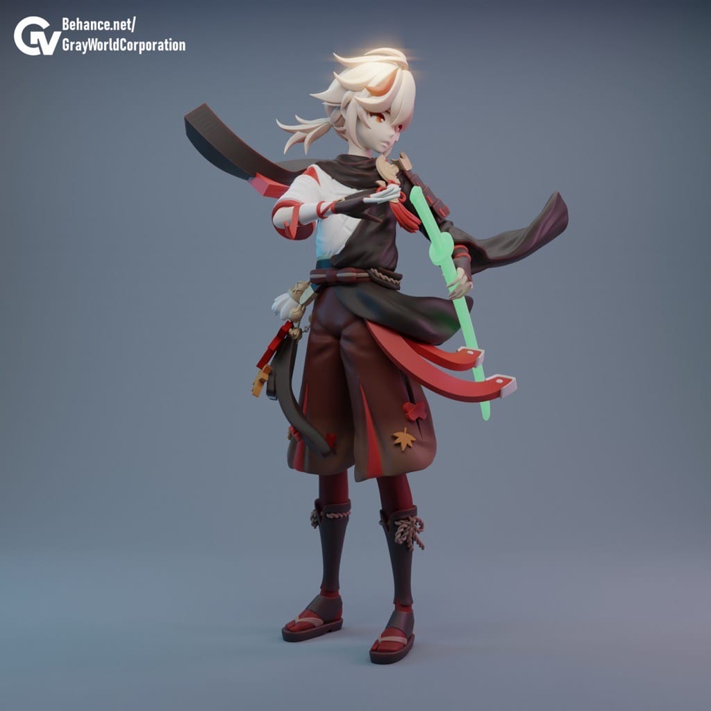 P站图纸印象馆 GrayWorld 原神 浪人武士枫原万叶 GrayWorld 原神 浪人武士枫原万叶