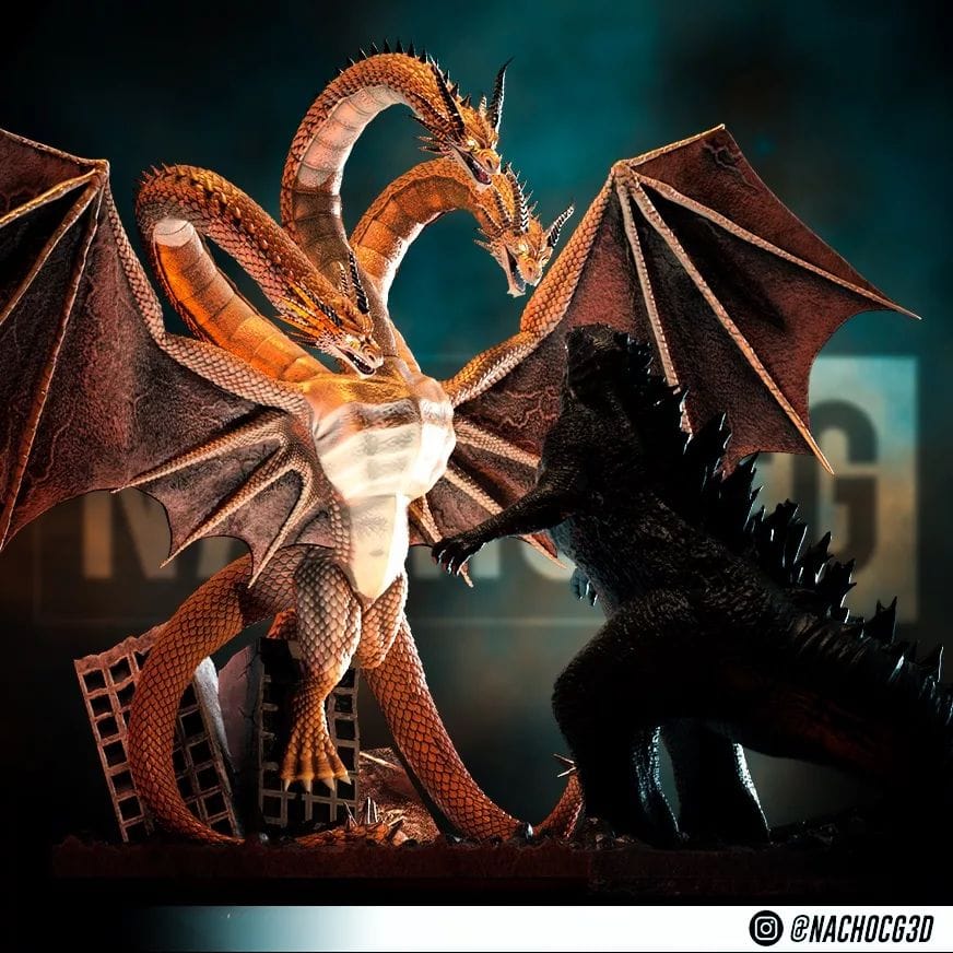 P站图纸印象馆 Nacho CG 王者基多拉大战哥斯拉 Nacho CG 王者基多拉大战哥斯拉