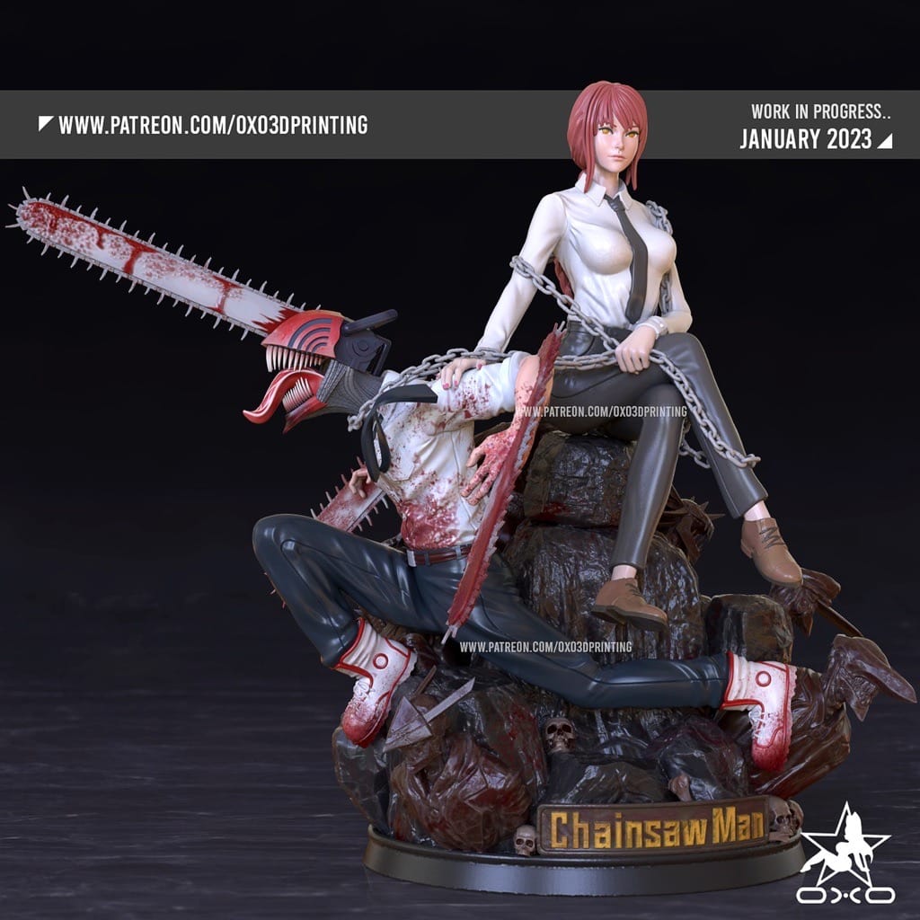 P站图纸印象馆 OXO3D 电锯人 玛奇玛和电次 OXO3D 电锯人 玛奇玛和电次