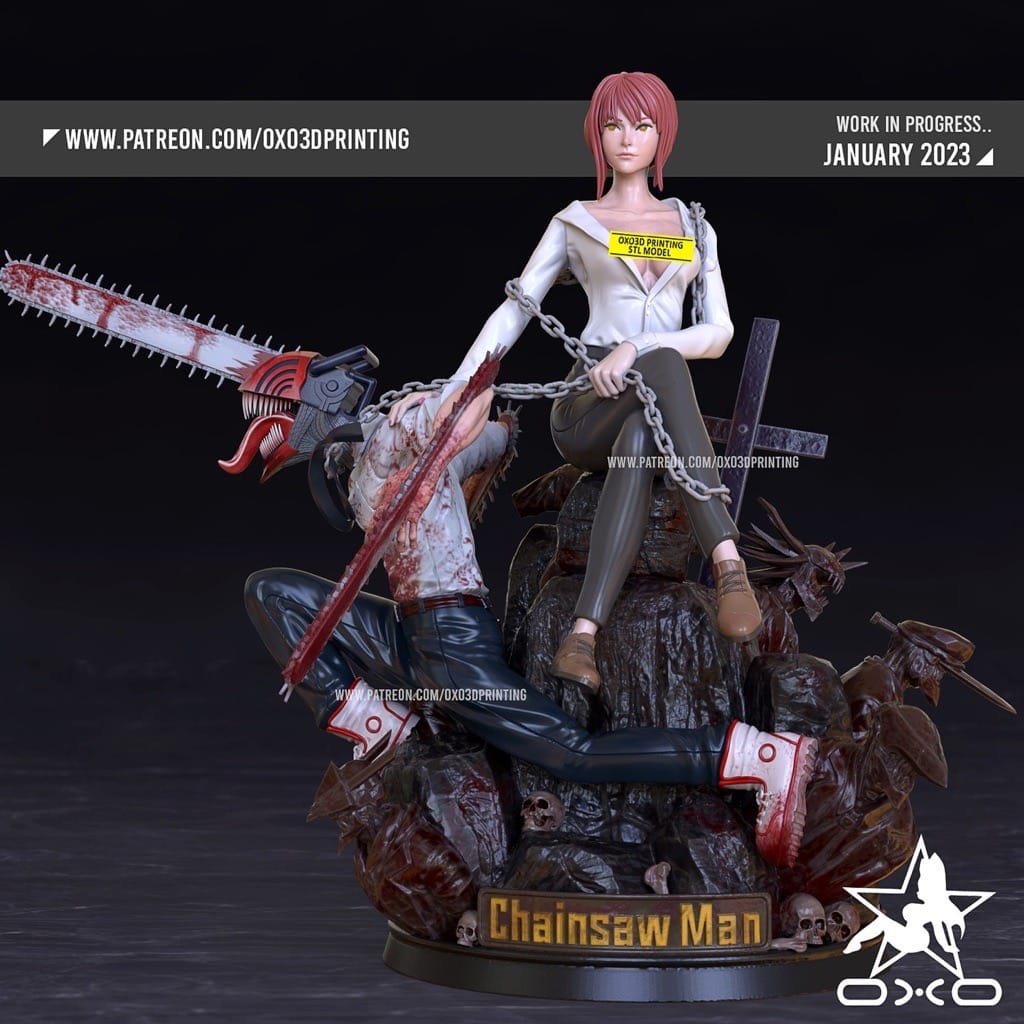 P站图纸印象馆 OXO3D 电锯人 玛奇玛和电次 OXO3D 电锯人 玛奇玛和电次