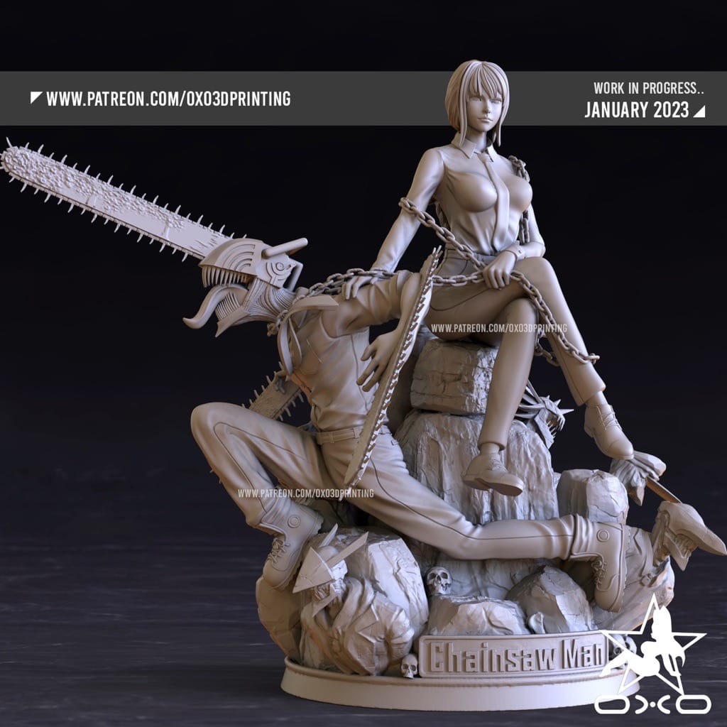 P站图纸印象馆 OXO3D 电锯人 玛奇玛和电次 OXO3D 电锯人 玛奇玛和电次