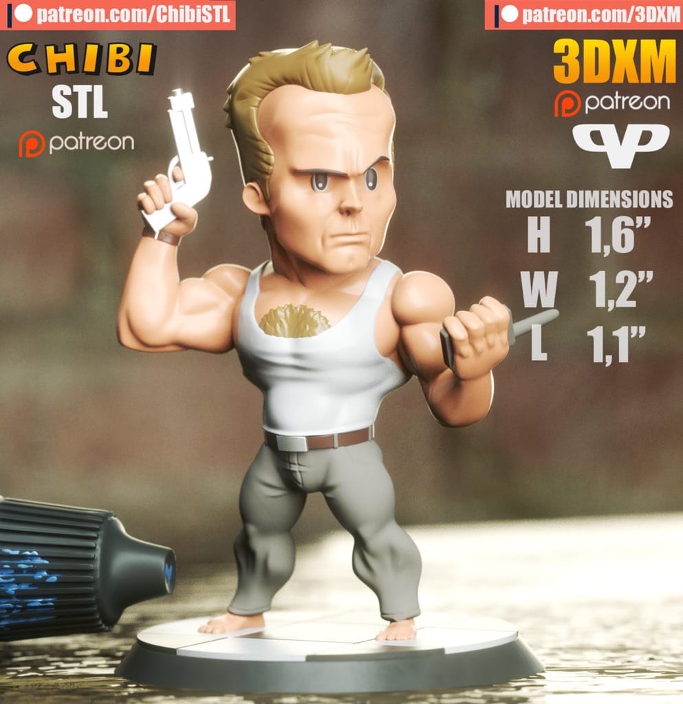 P站图纸印象馆 Chibi STL 虎胆龙威 约翰·麦克莱恩 Chibi STL 虎胆龙威 约翰·麦克莱恩