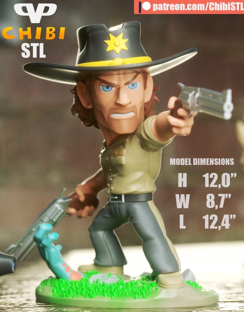 P站图纸印象馆 Chibi STL 行尸走肉 瑞克·格莱姆斯 Chibi STL 行尸走肉 瑞克·格莱姆斯