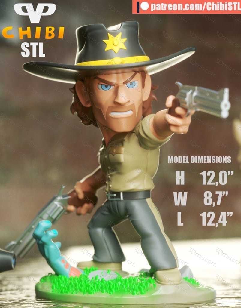 P站图纸印象馆 Chibi STL 行尸走肉 瑞克·格莱姆斯 Chibi STL 行尸走肉 瑞克·格莱姆斯