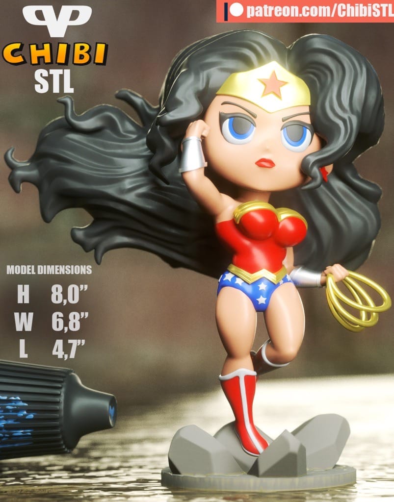 P站图纸印象馆 Chibi STL DC漫画 神奇女侠 Chibi STL DC漫画 神奇女侠