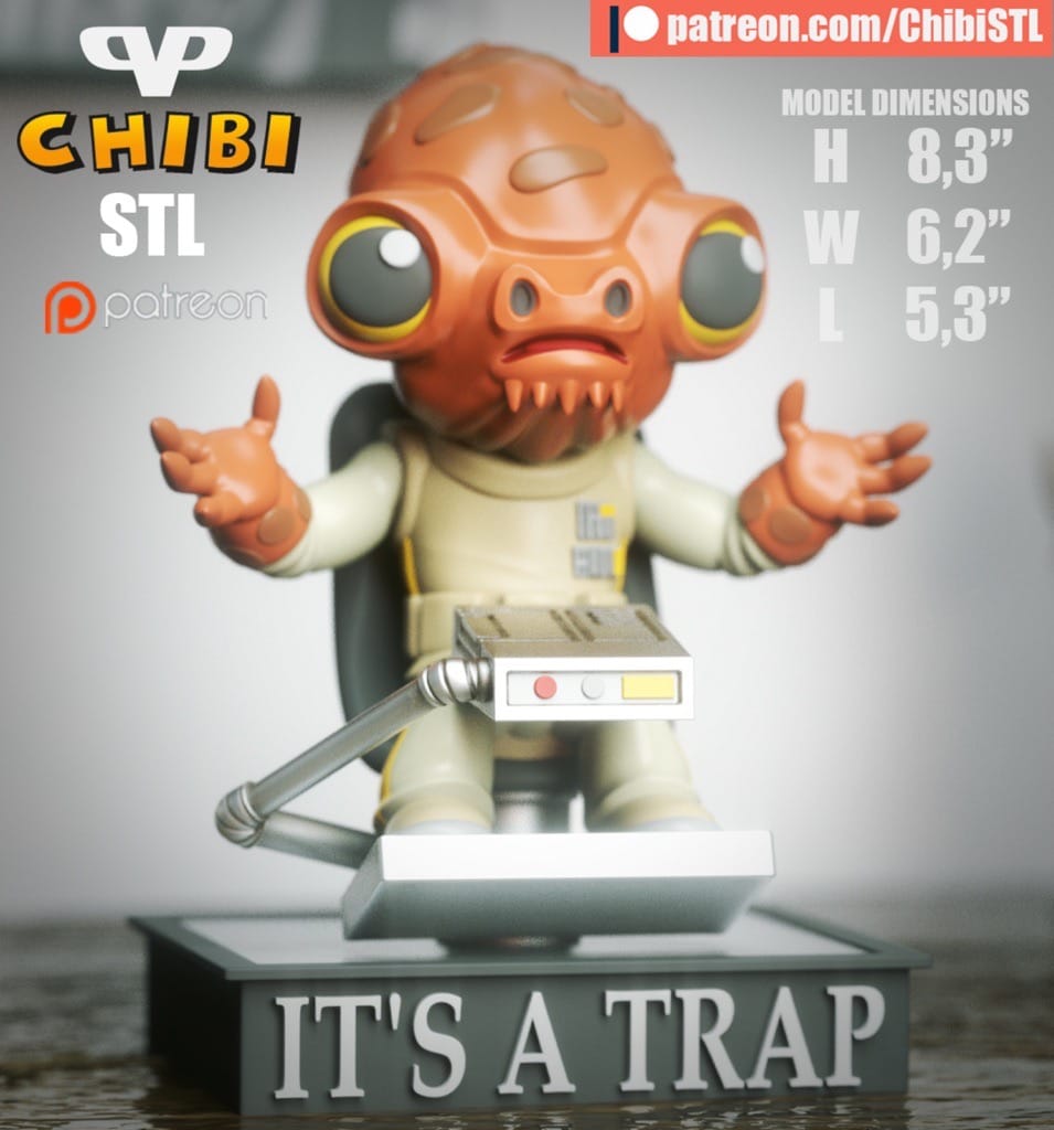 P站图纸印象馆 Chibi STL 星球大战 阿克巴 Chibi STL 星球大战 阿克巴