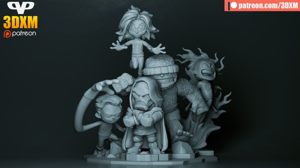 P站图纸印象馆 Chibi STL 漫威 神奇四侠 Chibi STL 漫威 神奇四侠