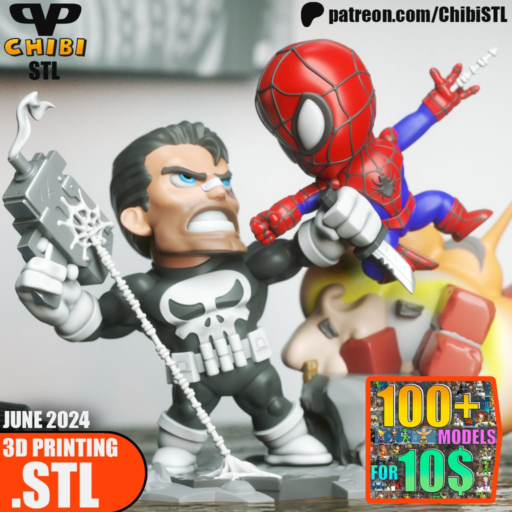 P站图纸印象馆 Chibi STL 漫威 蜘蛛侠对战惩罚者 Chibi STL 漫威 蜘蛛侠对战惩罚者