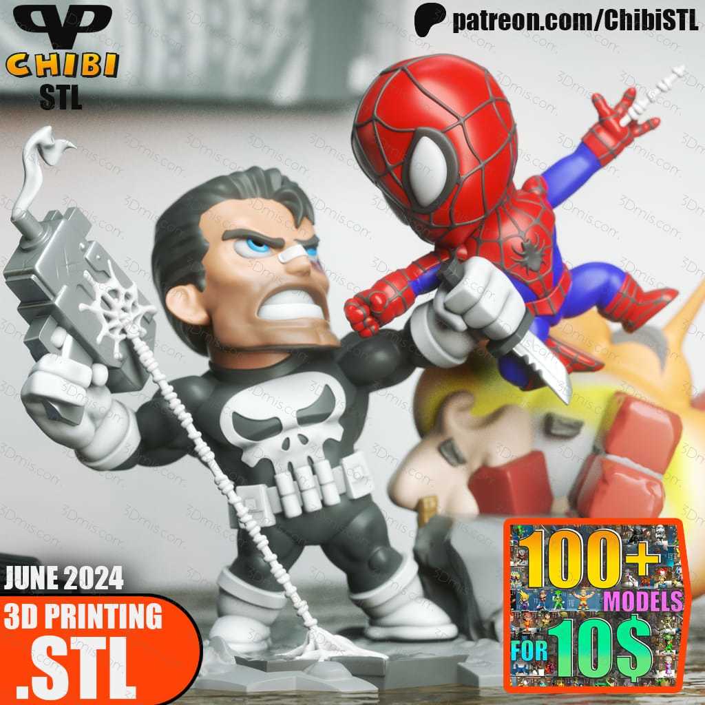 Chibi STL 漫威 蜘蛛侠对战惩罚者