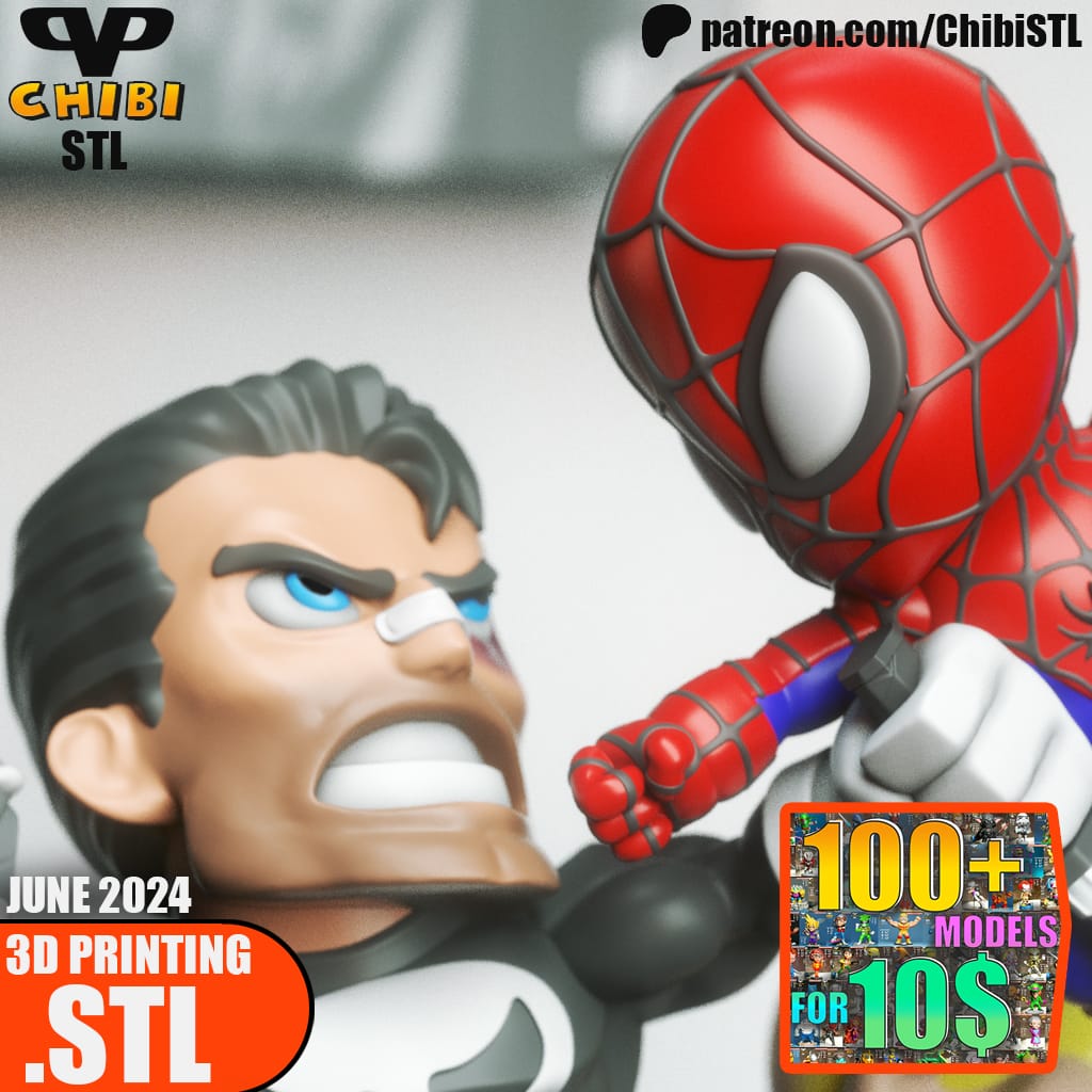 P站图纸印象馆 Chibi STL 漫威 蜘蛛侠对战惩罚者 Chibi STL 漫威 蜘蛛侠对战惩罚者