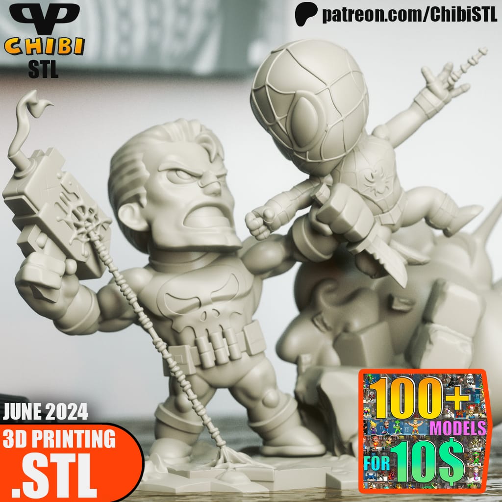 P站图纸印象馆 Chibi STL 漫威 蜘蛛侠对战惩罚者 Chibi STL 漫威 蜘蛛侠对战惩罚者