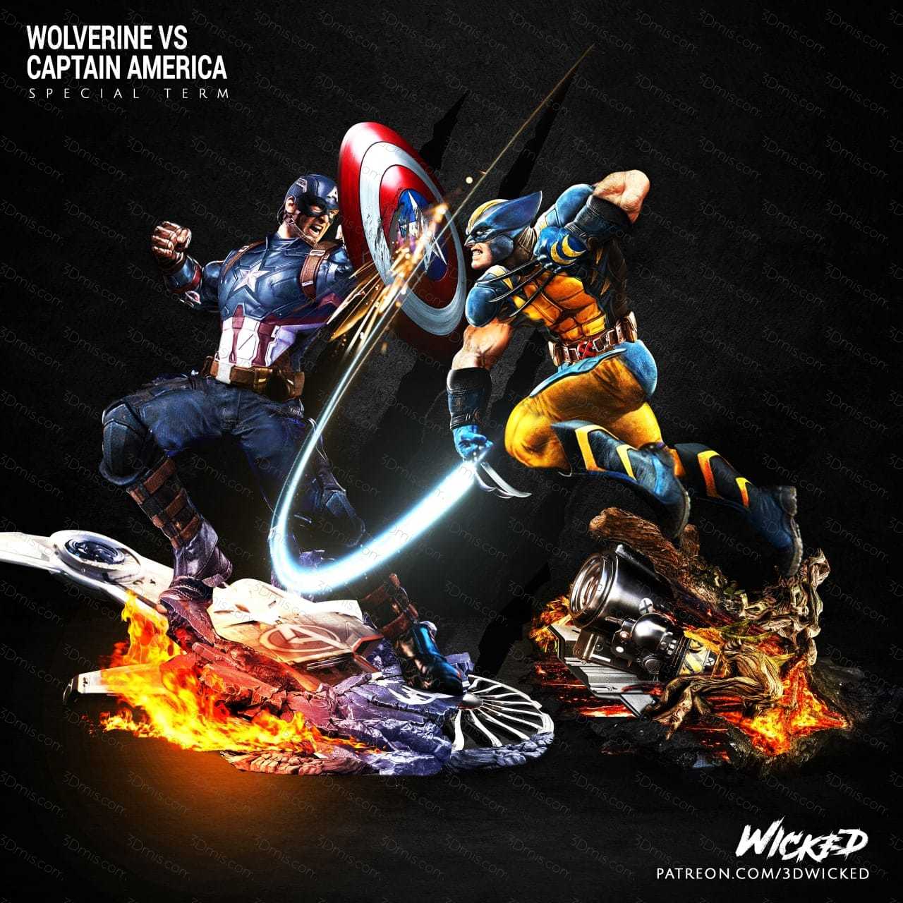 P站图纸印象馆 3DWicked 漫威 美国队长VS金钢狼 3DWicked 漫威 美国队长VS金钢狼