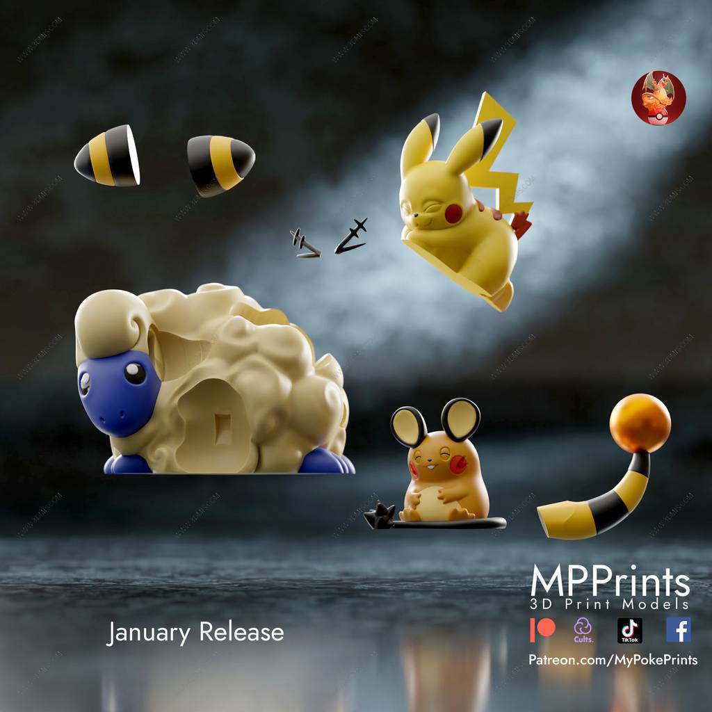 P站图纸印象馆 口袋妖怪 咩利羊 咚咚鼠 皮卡丘 口袋妖怪 咩利羊 咚咚鼠 皮卡丘