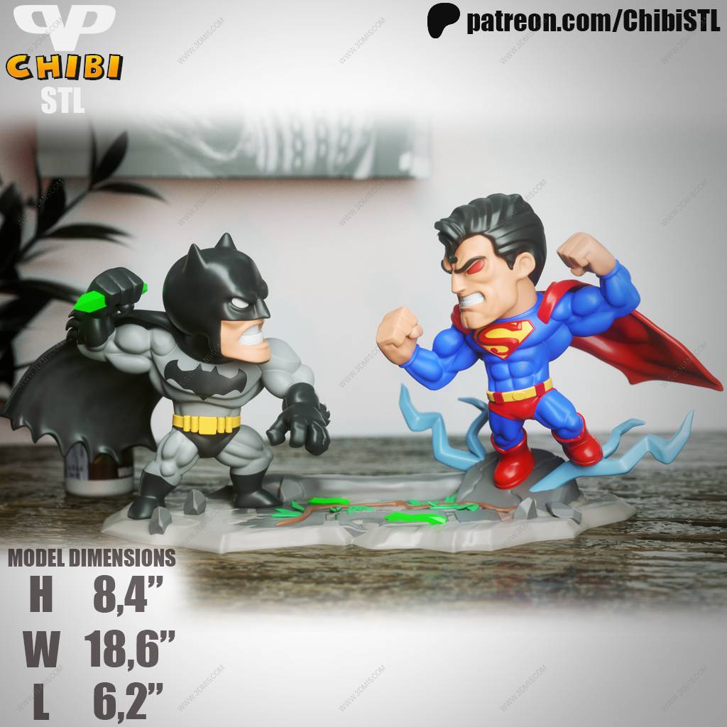 P站图纸印象馆 Chibi STL 蝙蝠侠大战超人 Chibi STL 蝙蝠侠大战超人